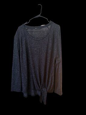 Gibson Blouse Black Knit Longsleeved Black Top with Tie Front Womens Size XL